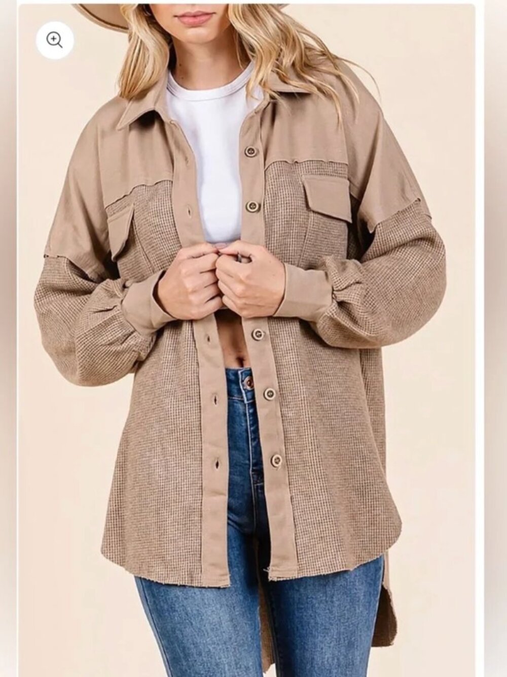 ✨ NWT ✨  Blue B Tan WAFFLE KNIT CONTRAST SHIRT JACKET